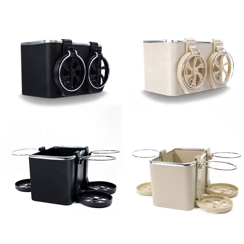 Ushop Car Armrest Storage Box with 2 Foldable Cup Holders, Multifunctional Console Box