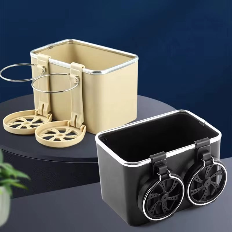Ushop Car Armrest Storage Box with 2 Foldable Cup Holders, Multifunctional Console Box