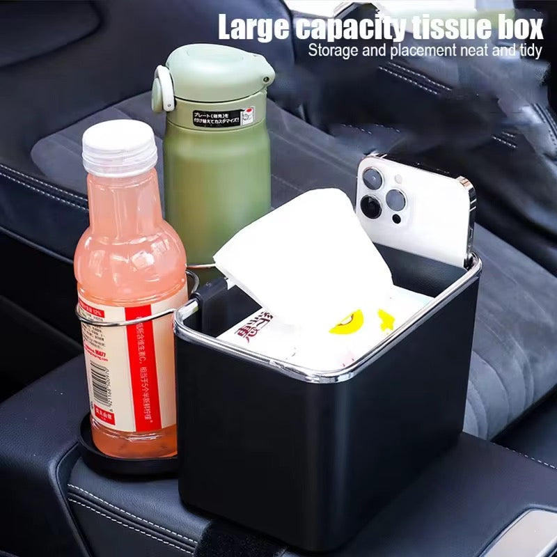 Ushop Car Armrest Storage Box with 2 Foldable Cup Holders, Multifunctional Console Box